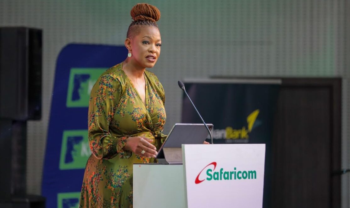 Esther Waititu Chief Financial Services Officer giving her remarks during the M-pesa Business Credit Launch in Nairobi on 21st May, 2025 at the Michael Joseph Center.